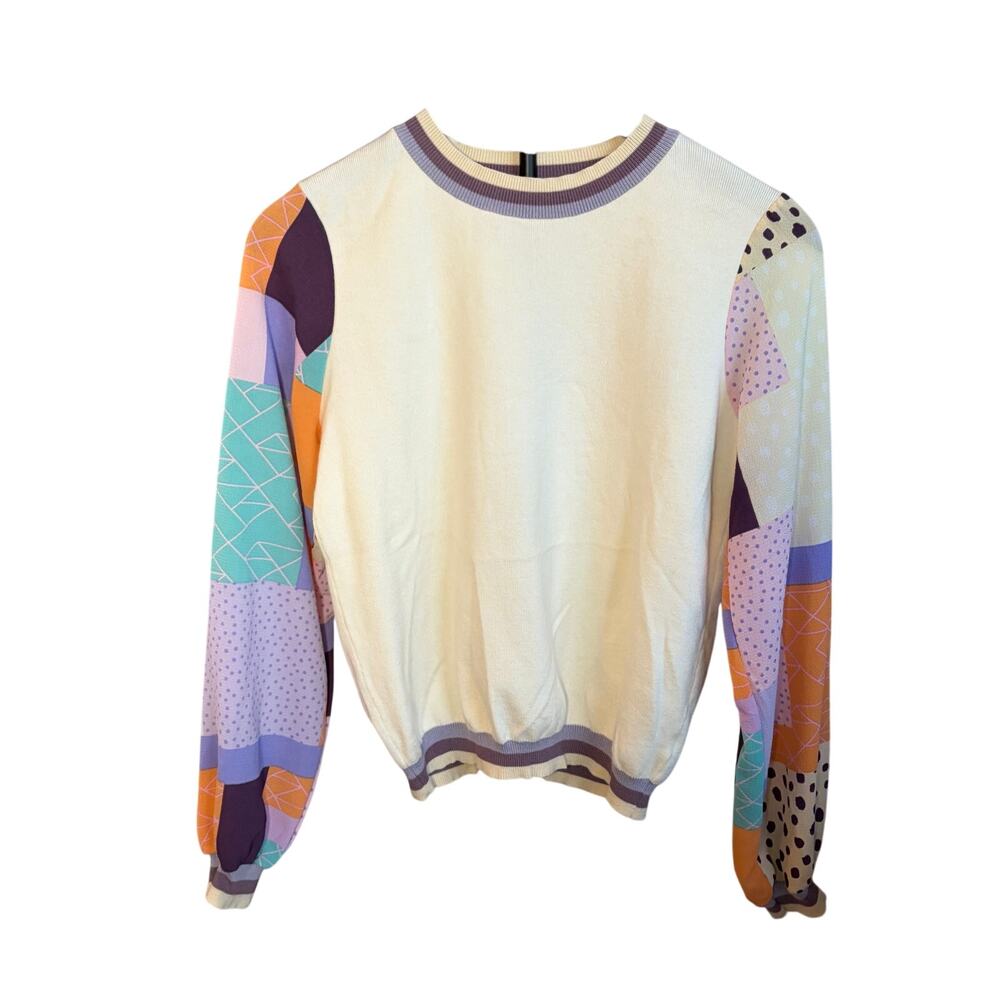 Anthropologie Fate womens cream sweater patterned sheer balloon sleeves. Size S